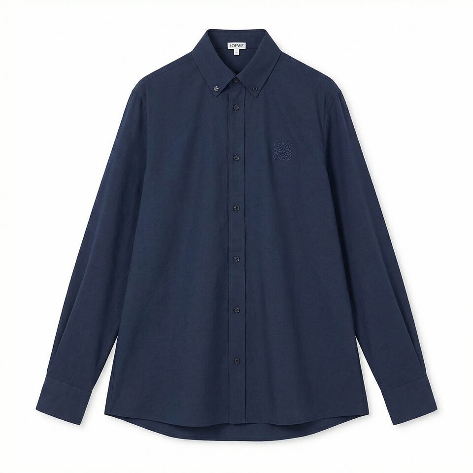 Minimal Embroidered Shirt – Deep Navy