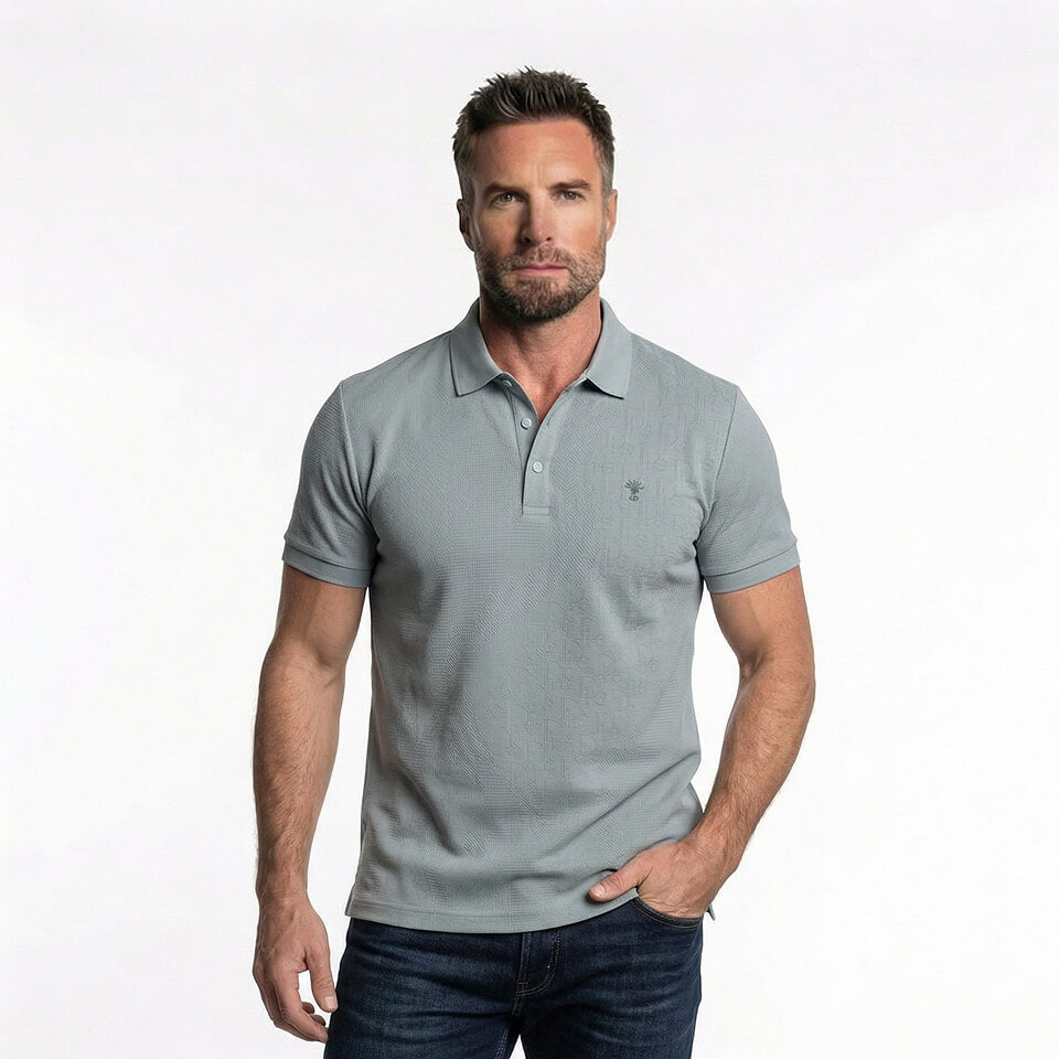 Monogram Texture Polo – Mist Grey